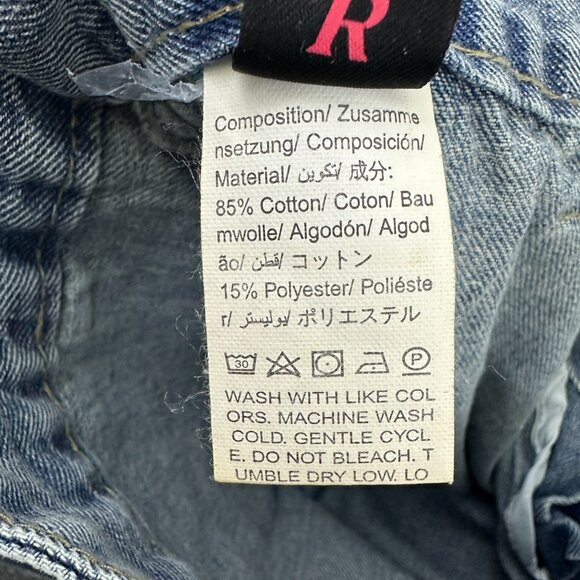 Romwe Baggy Distressed Raw Hem Star Detail Women's size L 8 10 Blue Denim jeans - Picture 4 of 5